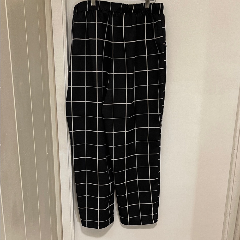 Women's Black Windowpane Drawstring Pants - image 2